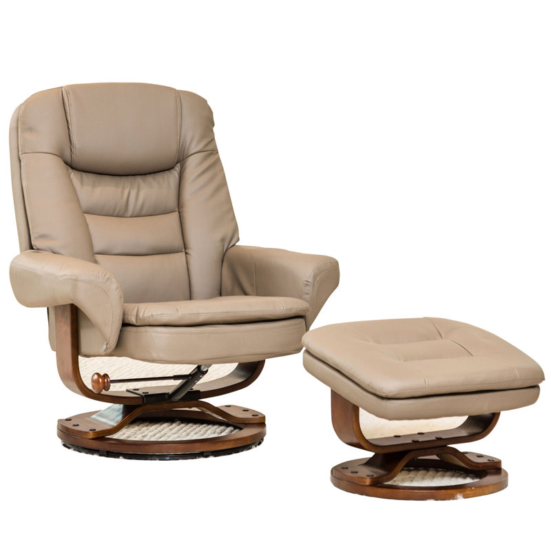 Corrigan Studio Allston Leather Manual Swivel Recliner with Footstool